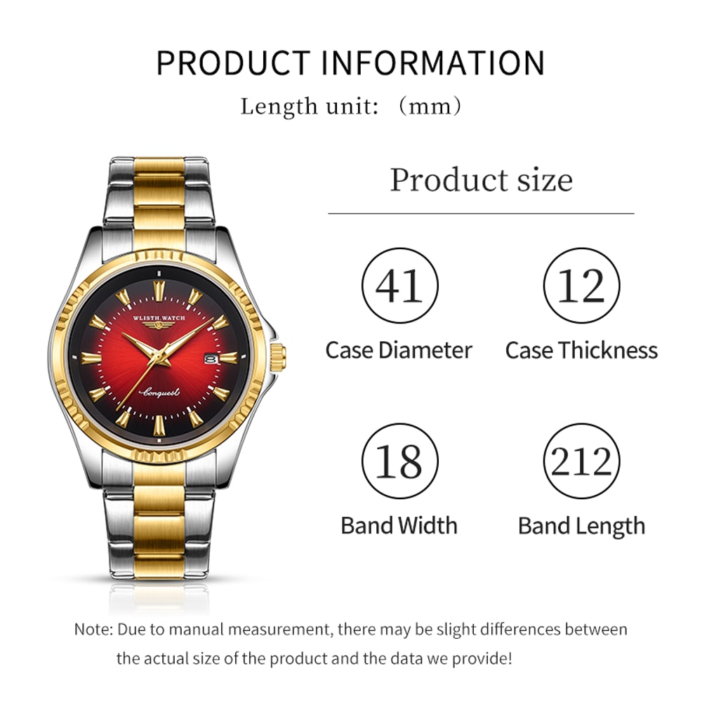 Waterproof Luminous Mens Quartz Watch with Stainless Steel & Leather Strap