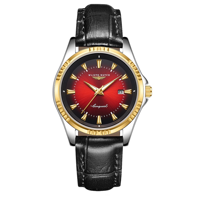 Waterproof Luminous Mens Quartz Watch with Stainless Steel & Leather Strap