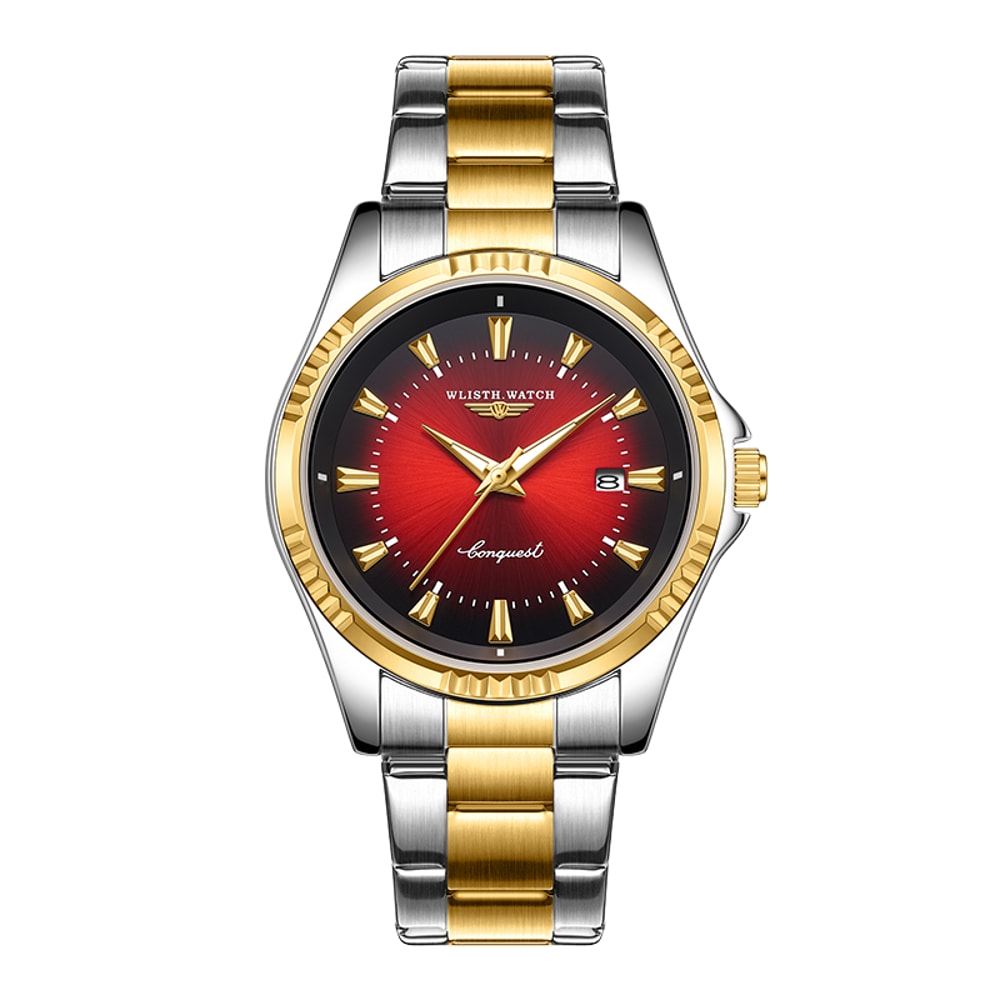 Waterproof Luminous Mens Quartz Watch with Stainless Steel & Leather Strap