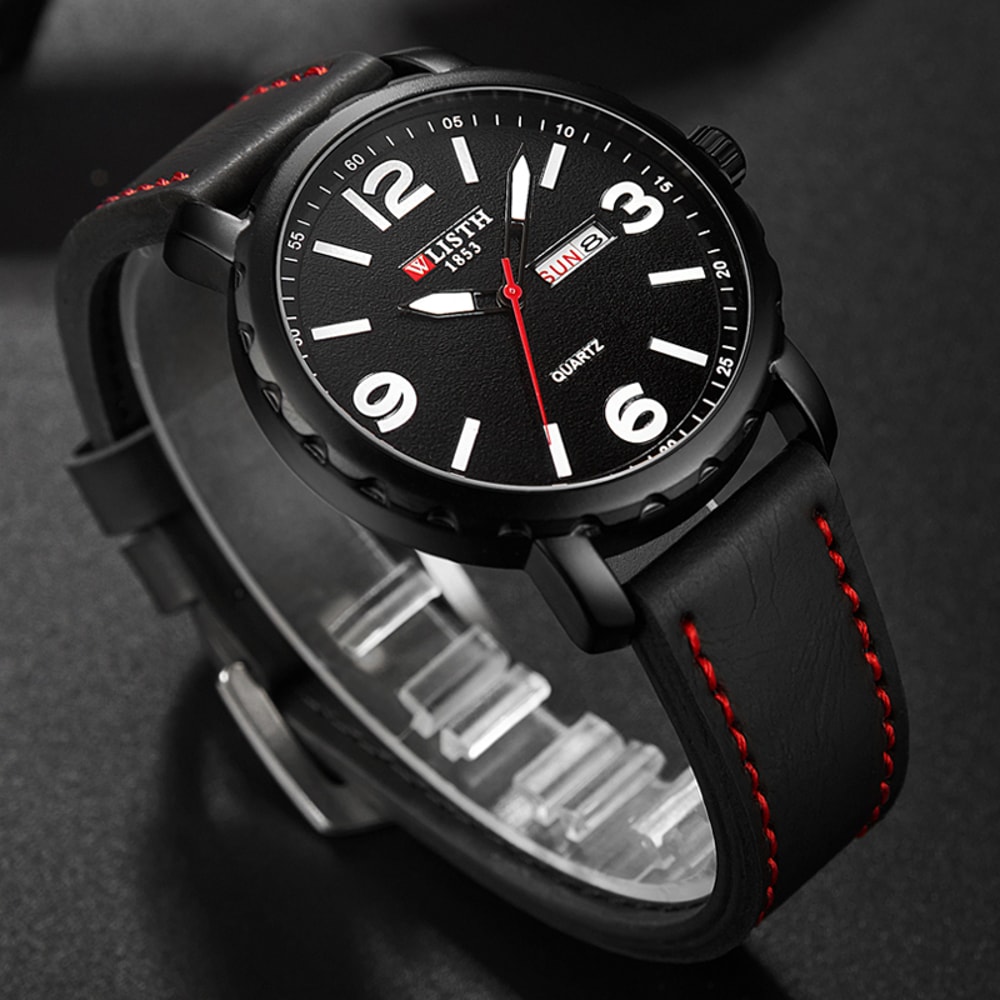 Mens Waterproof Quartz Leather Watch Business Casual Night Light Sport Watch for Men