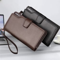 premium pu leather mens long wallet multi functional zipper compartment organizer for travel