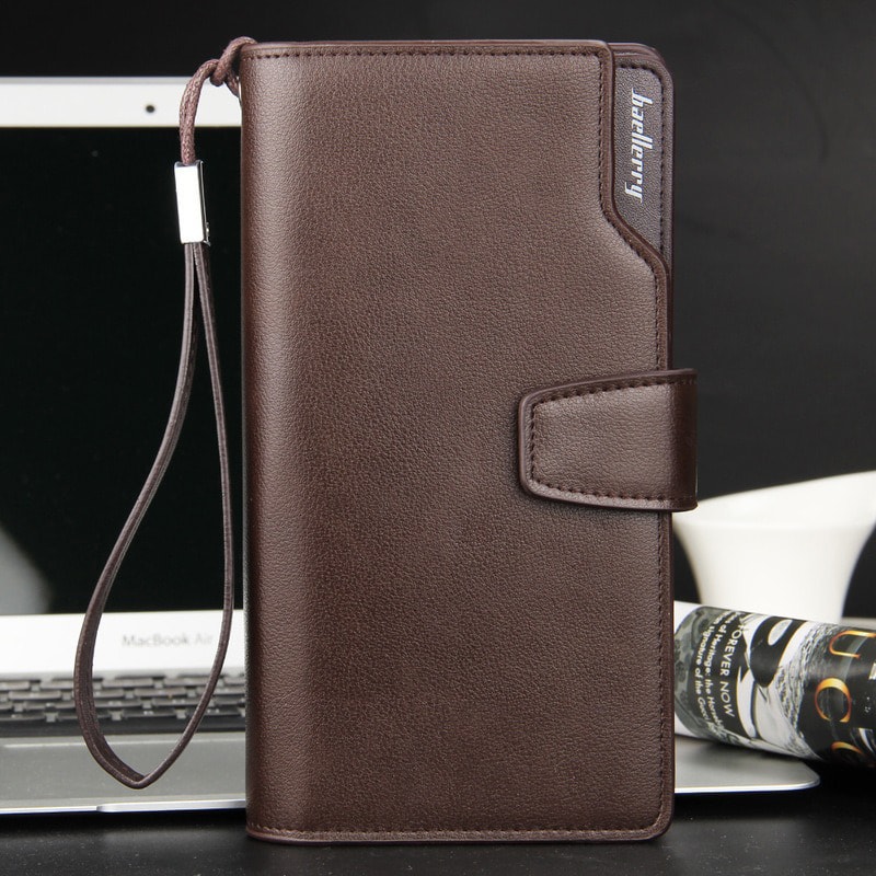 Premium PU Leather Mens Long Wallet Multi Functional Zipper Compartment Organizer For Travel 1