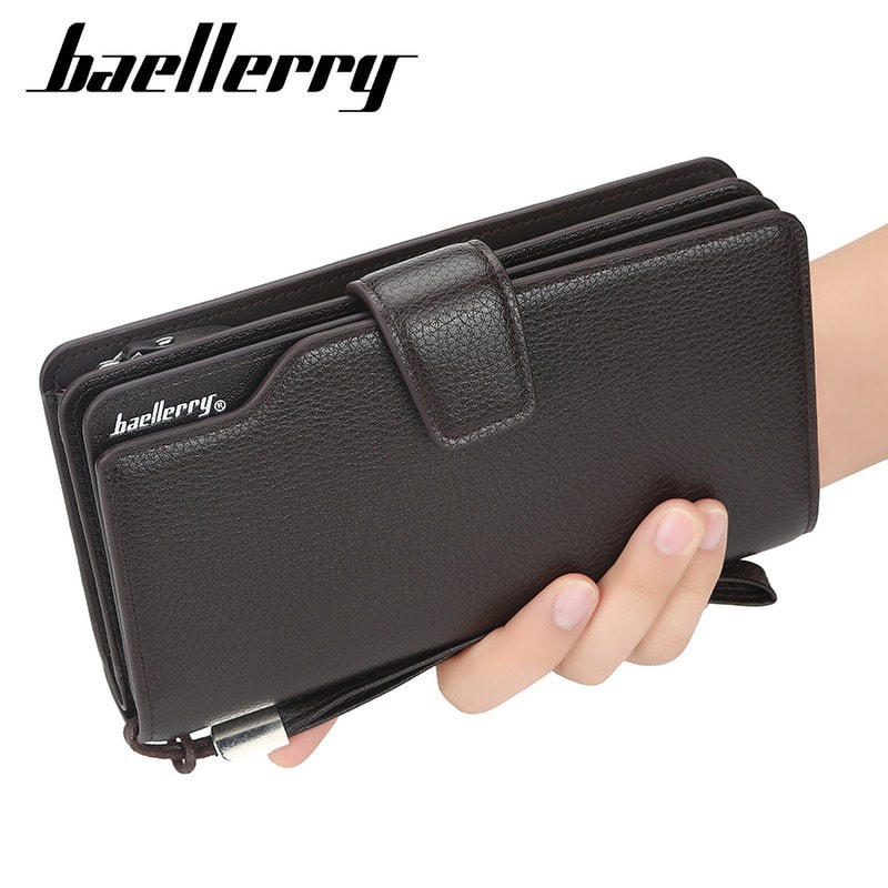 Premium PU Leather Mens Long Wallet Multi Functional Zipper Compartment Organizer For Travel 3