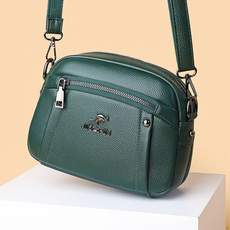 Water Resistant Crossbody Bag For Women Solid Color Square Shoulder Bag With Three Zipper Compartme