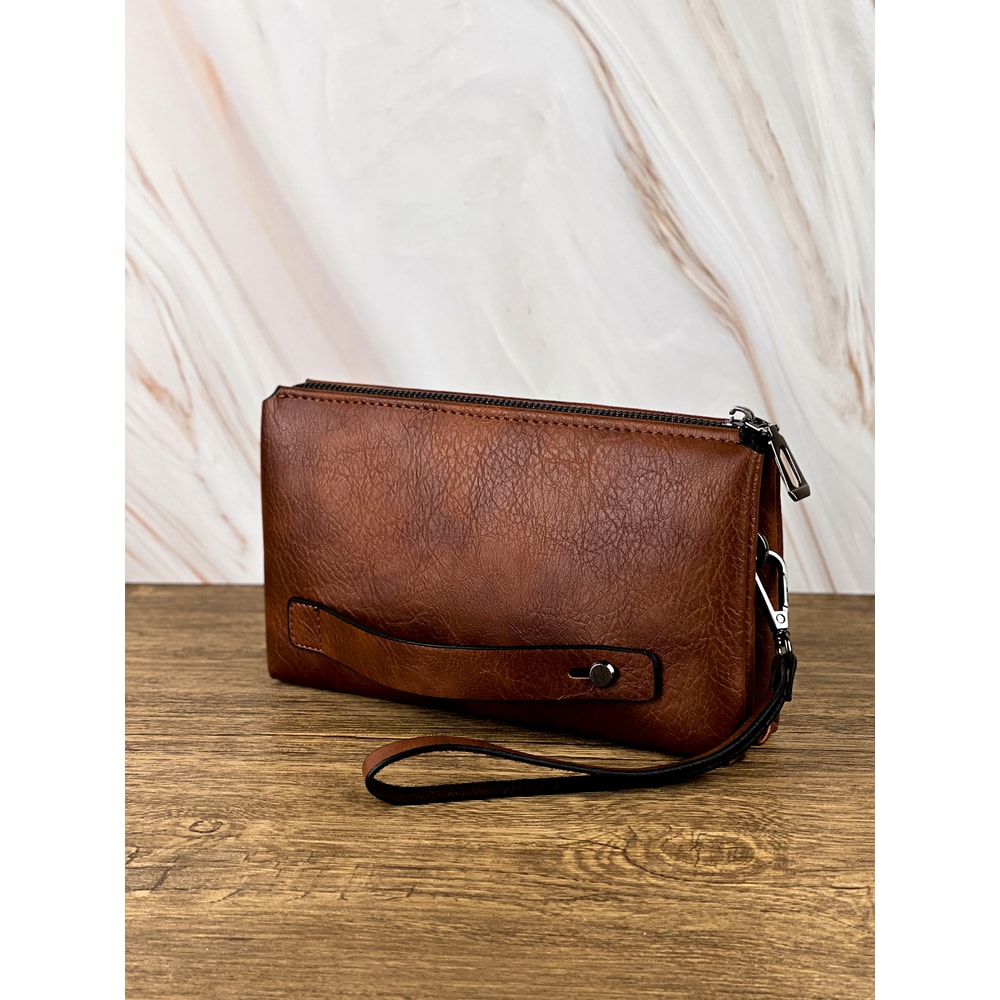 Fashion Retro Mens Clutch Bag Wallet Large Capacity Double Compartment Zipper Wallet For Business 1