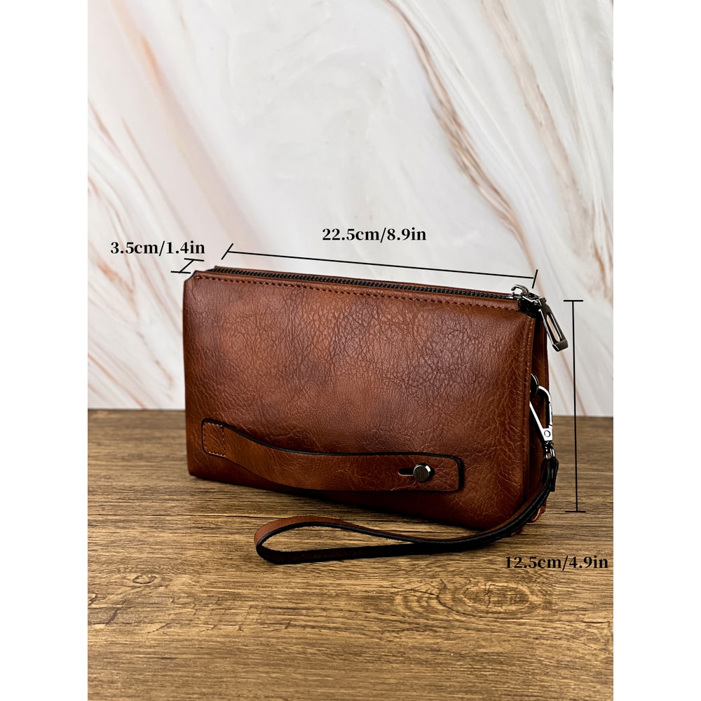 Fashion Retro Mens Clutch Bag Wallet Large Capacity Double Compartment Zipper Wallet For Business 3