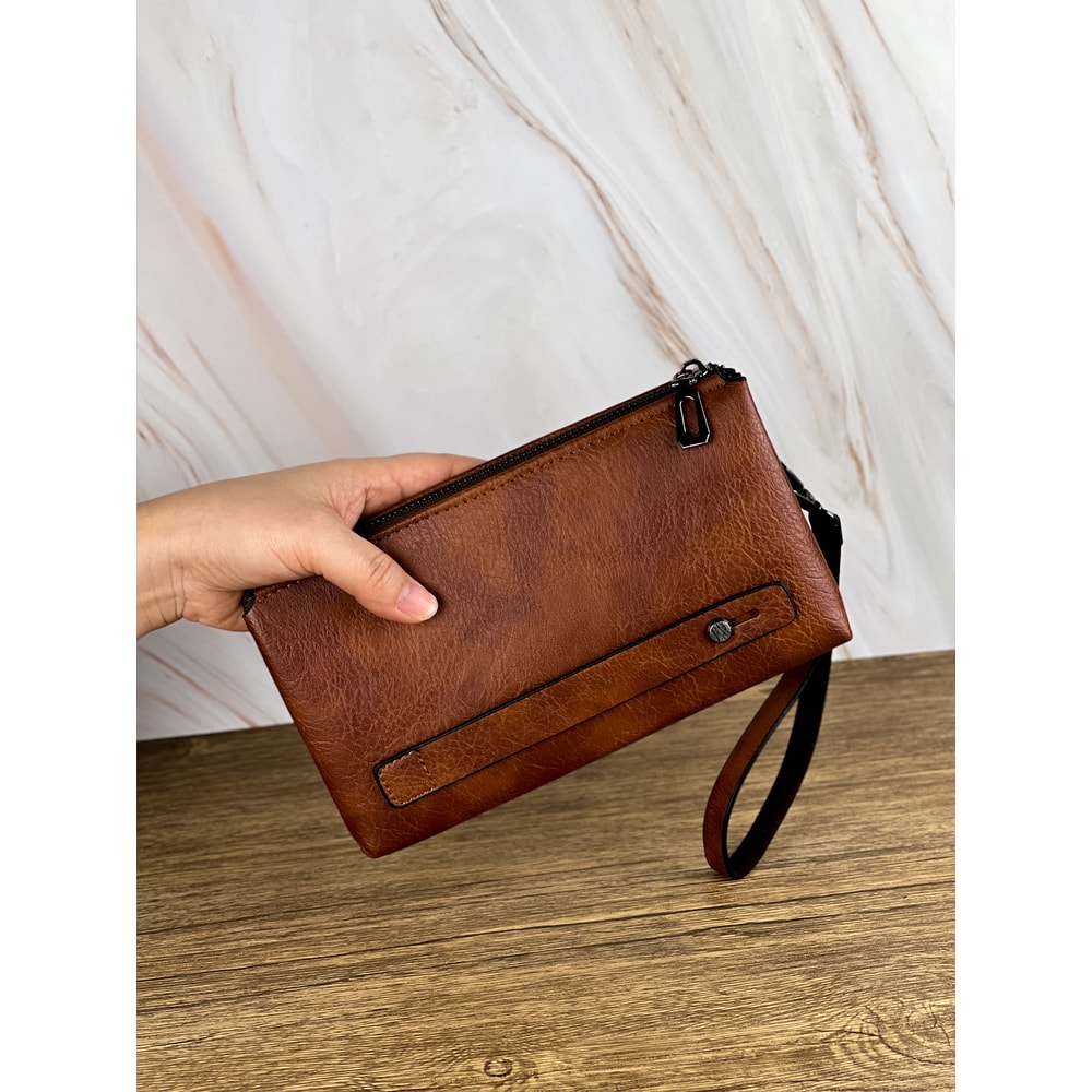 Fashion Retro Mens Clutch Bag Wallet Large Capacity Double Compartment Zipper Wallet For Business 2