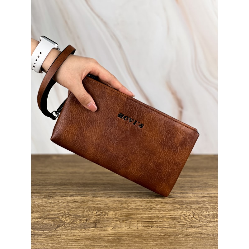 Fashion Retro Mens Clutch Bag Wallet Large Capacity Double Compartment Zipper Wallet For Business 4