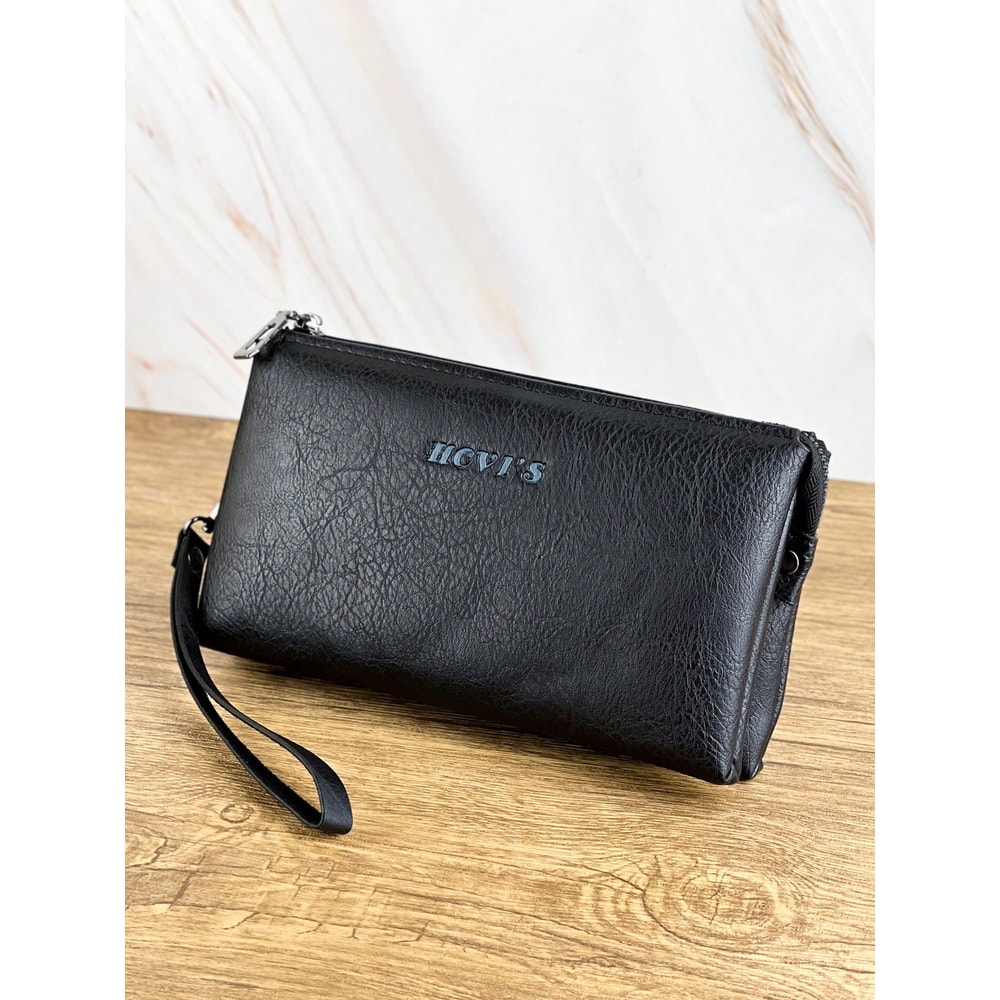 Fashion Retro Mens Clutch Bag Wallet Large Capacity Double Compartment Zipper Wallet For Business 7