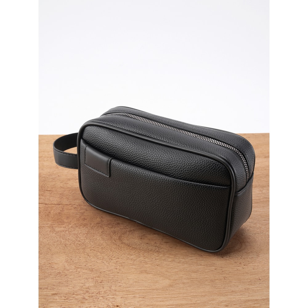 Mens PU Leather Hand Carry Bag Lightweight Textured Design with Detachable Wrist Strap and Zippered Pocket Organizer