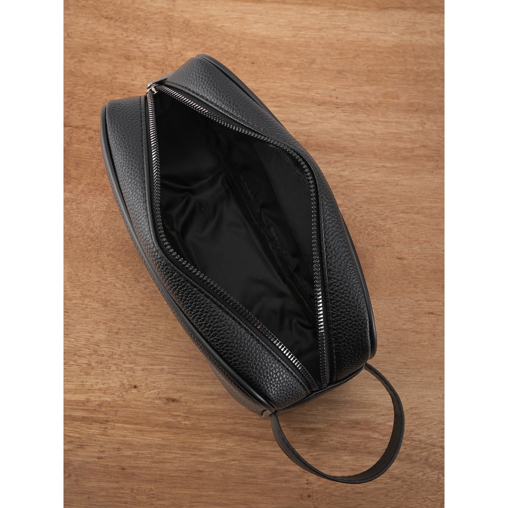 Mens PU Leather Hand Carry Bag Lightweight Textured Design with Detachable Wrist Strap and Zippered Pocket Organizer