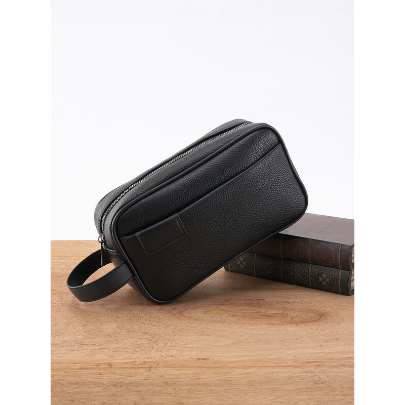 Mens PU Leather Hand Carry Bag Lightweight Textured Design with Detachable Wrist Strap and Zippered Pocket Organizer