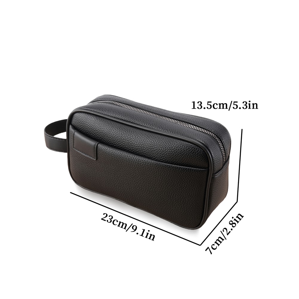 Mens PU Leather Hand Carry Bag Lightweight Textured Design with Detachable Wrist Strap and Zippered Pocket Organizer