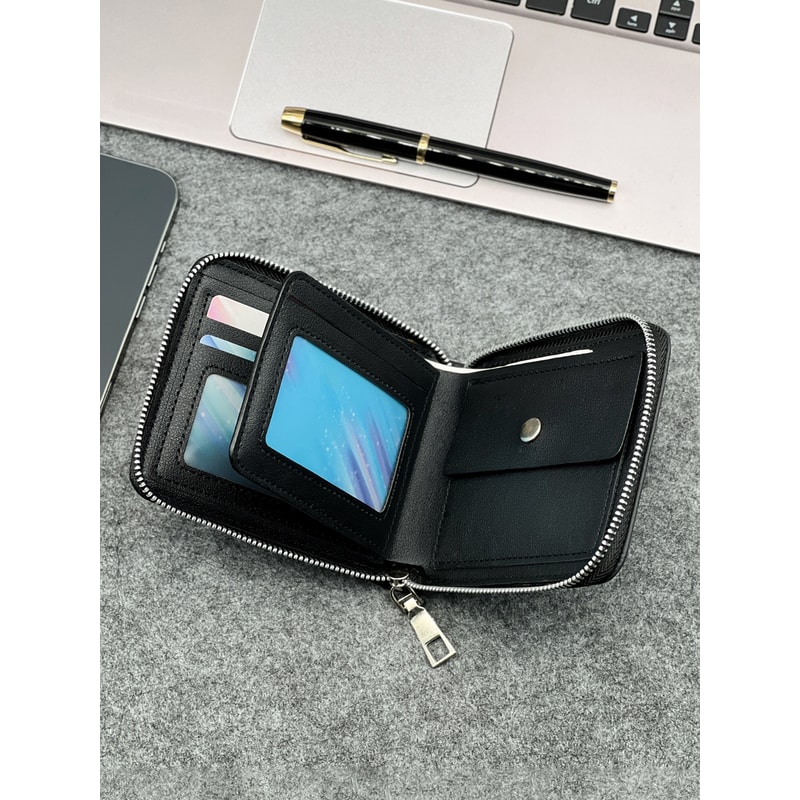 Slim Zippered PU Leather Wallet For Men Compact Coin Card Holder 2