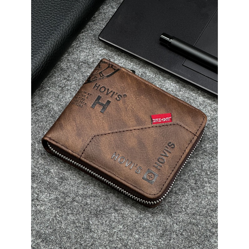 Slim Zippered PU Leather Wallet For Men Compact Coin Card Holder 5