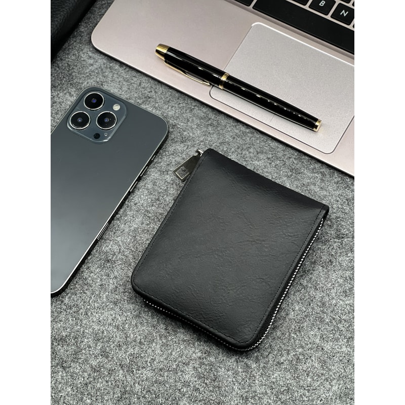 Slim Zippered PU Leather Wallet For Men Compact Coin Card Holder 3