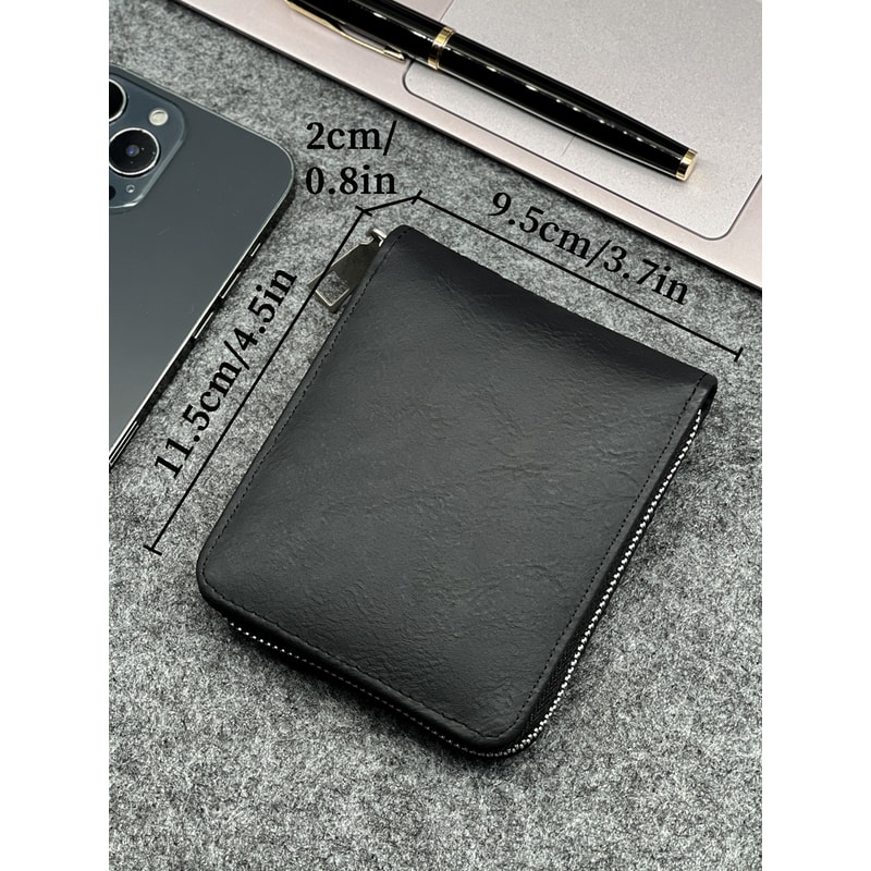 Slim Zippered PU Leather Wallet For Men Compact Coin Card Holder 4
