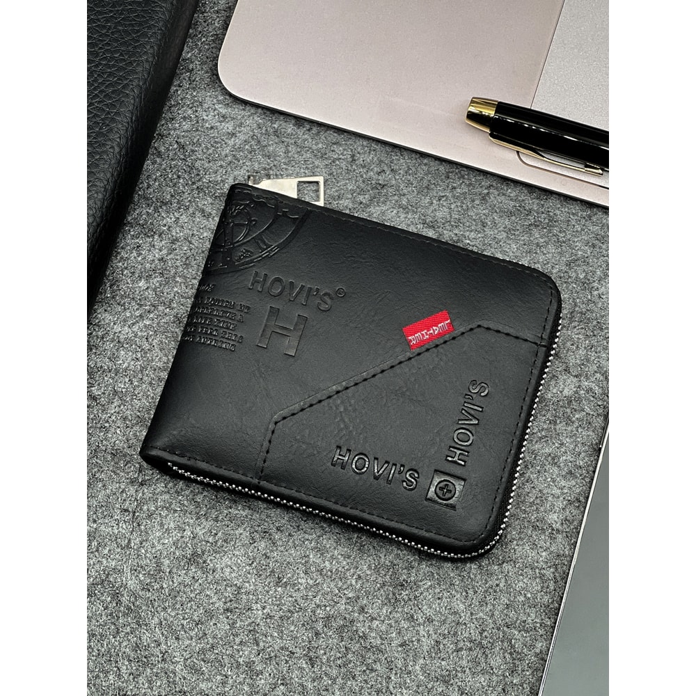 Slim Zippered PU Leather Wallet For Men Compact Coin Card Holder 6