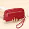 Genuine Leather Women Double Zip Wallet Cowhide Clutch Purse Wristlet Bag Coin Purse For Mobile Ph 5