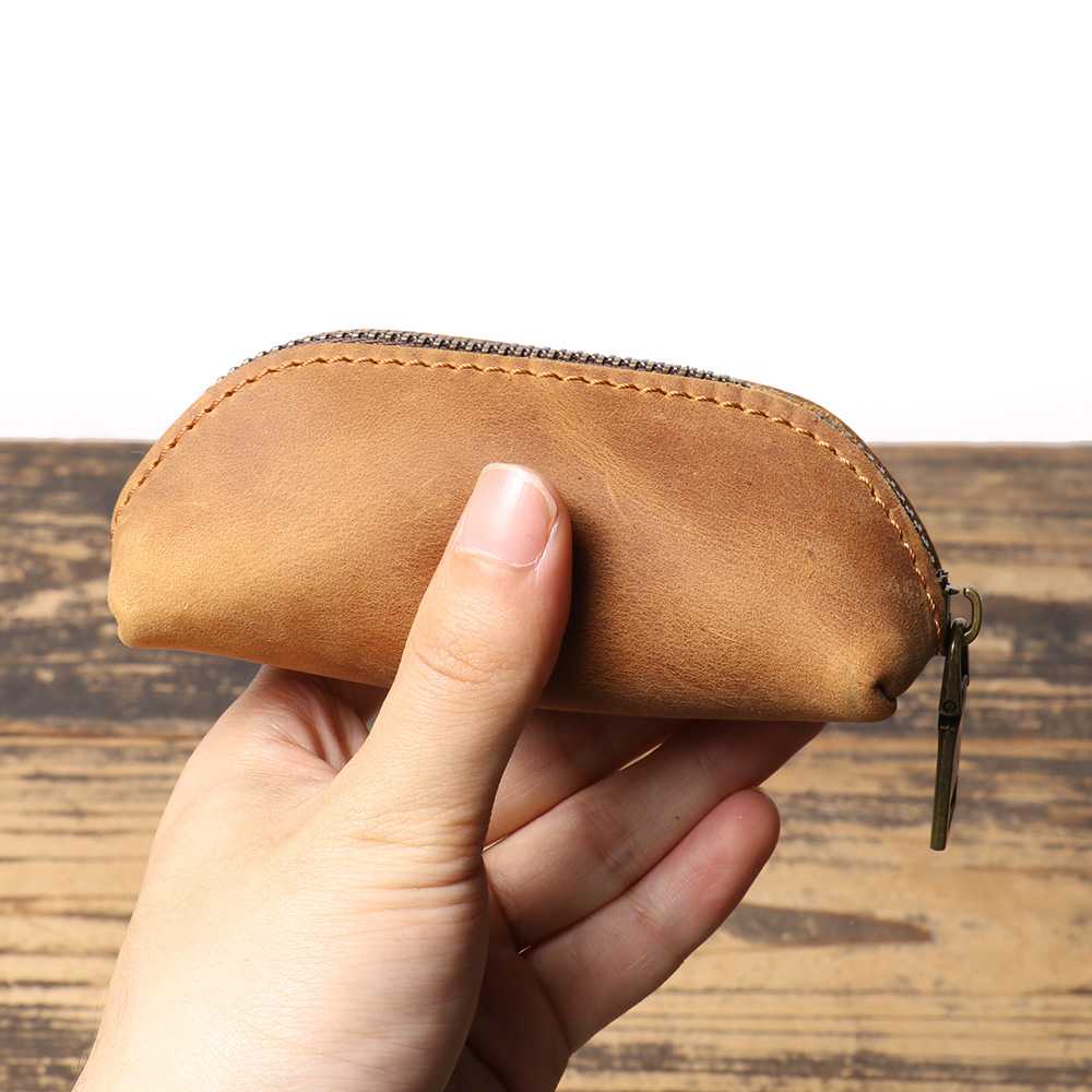 Genuine Leather Coin Purse Vintage Zipper Wallet Retro Card Case Key Holder Organizer For Women 4