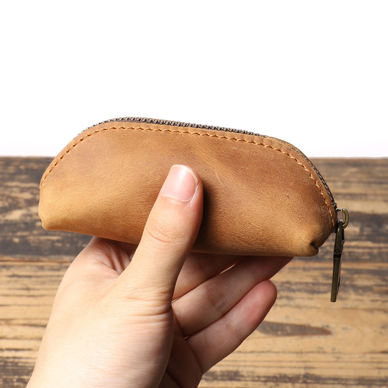 Genuine Leather Coin Purse Vintage Zipper Wallet Retro Card Case Key Holder Organizer For Women 4