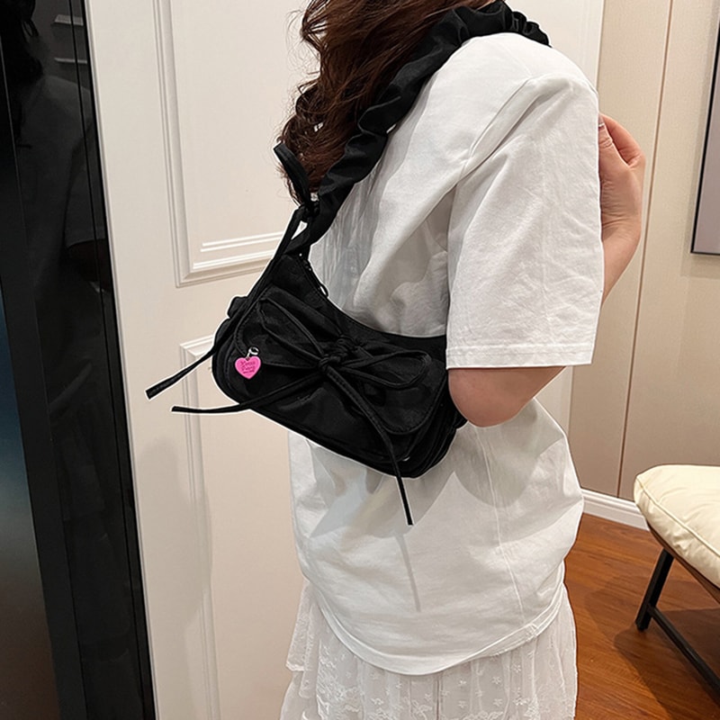 Black Bow Casual Shoulder Bag For Women Stylish Korean Washed Denim Summer Handbag Perfect Gift Ide 1