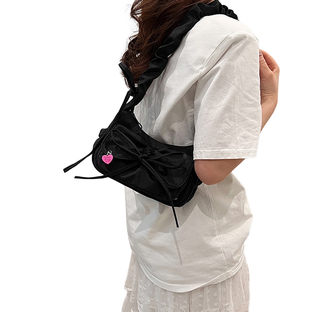 Black Bow Casual Shoulder Bag For Women Stylish Korean Washed Denim Summer Handbag Perfect Gift Ide 3