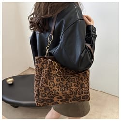 vintage leopard print pu tote shoulder bag stylish brown handbag for women perfect for shopping commuting office