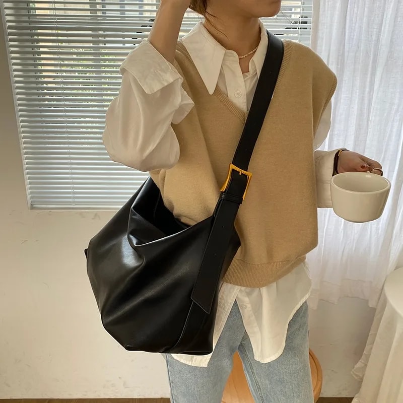Chic Soft Leather Shoulder Crossbody Bag for Office & Casual Outfits