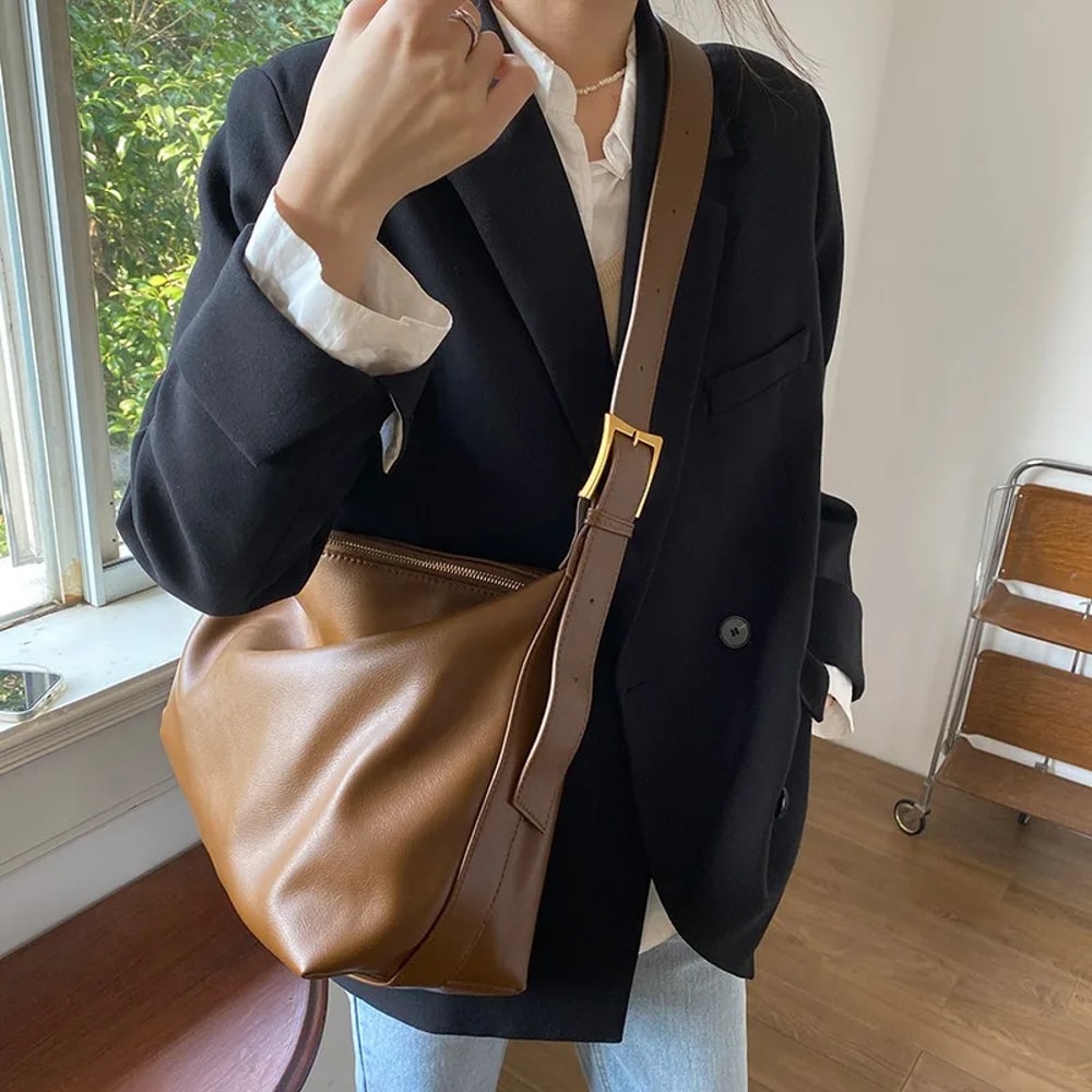 Chic Soft Leather Shoulder Crossbody Bag for Office & Casual Outfits