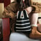 Handmade Knitted Stripe Tote Bag Stylish Reusable Shoulder Bag For Women 0