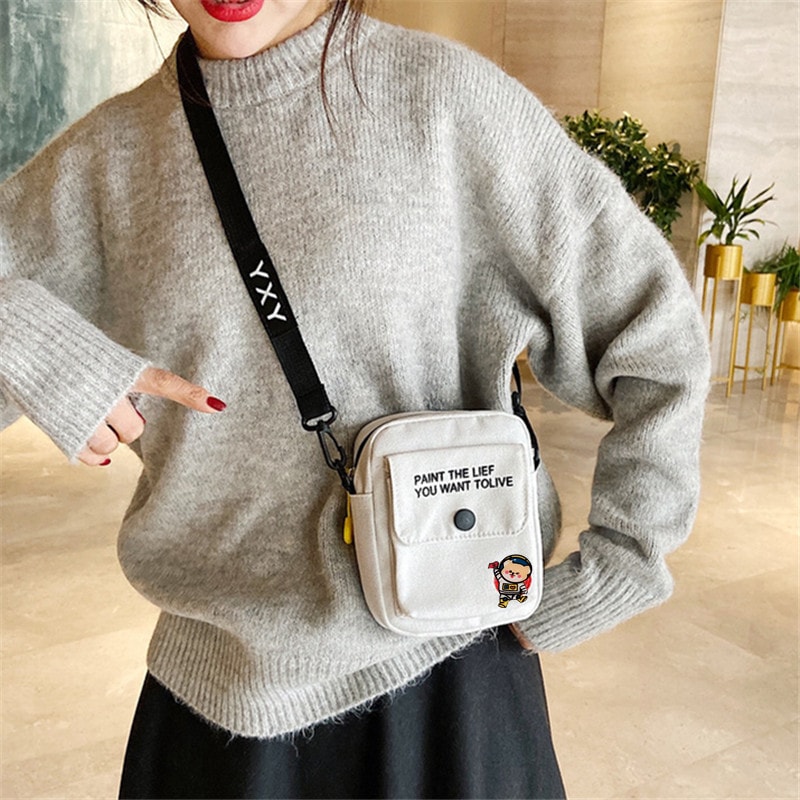 Vibrant Cute Canvas Crossbody Bag Cartoon Shoulder Purse With Phone Pocket Ideal For Students And T 0