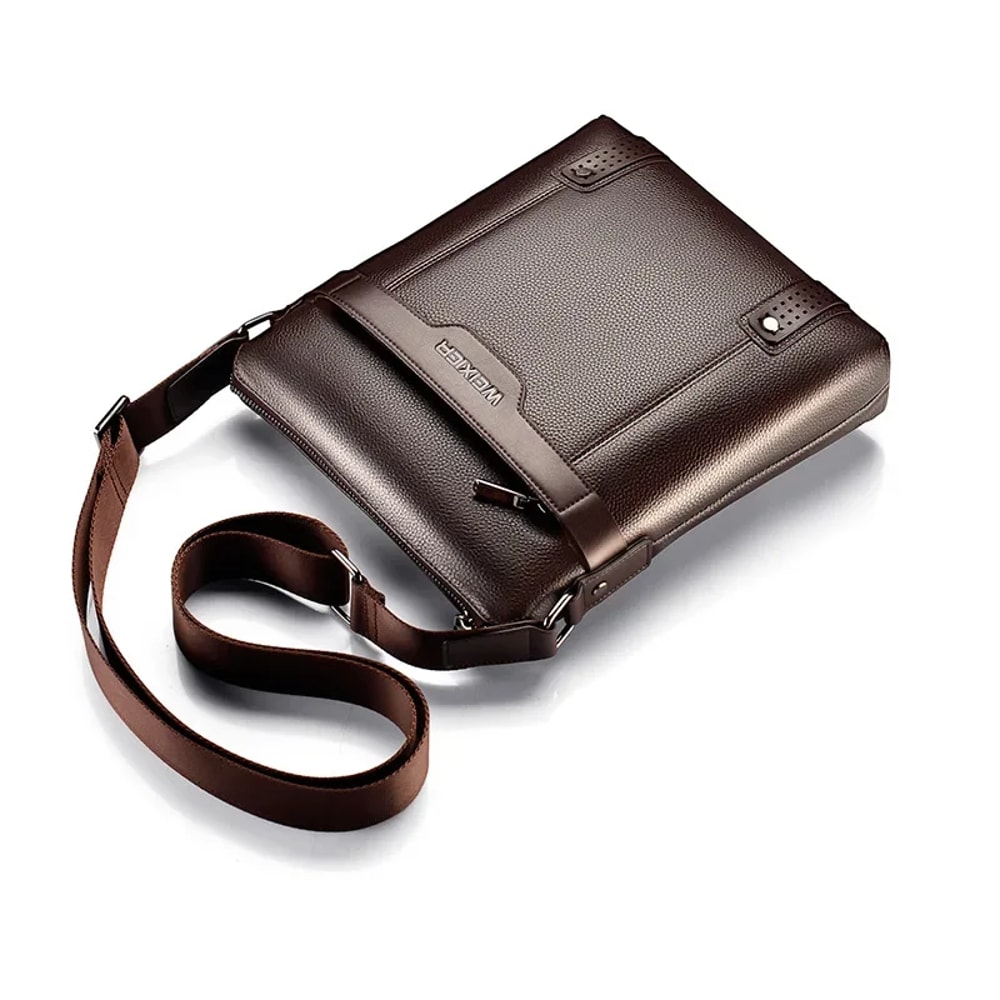 Solid Color Leather Crossbody Bag For Men Black Brown Large Capacity Shoulder Bag For Work Travel 0
