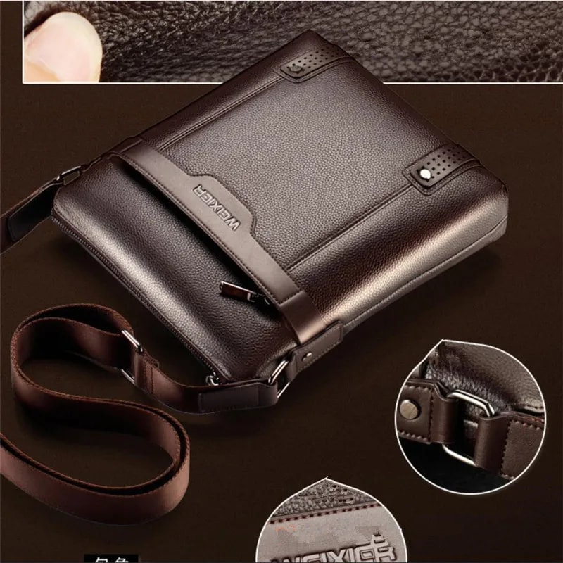 Solid Color Leather Crossbody Bag For Men Black Brown Large Capacity Shoulder Bag For Work Travel 2