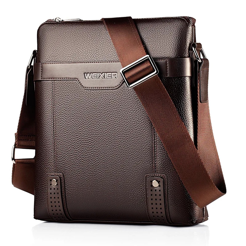 Solid Color Leather Crossbody Bag For Men Black Brown Large Capacity Shoulder Bag For Work Travel 4