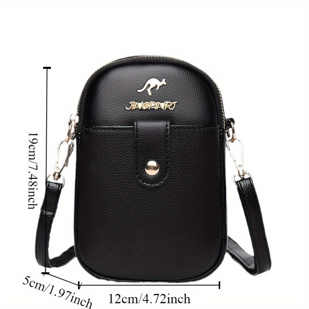 Stylish Black PU Leather Chic Mini Crossbody Phone Bag For Women Small Purse 2