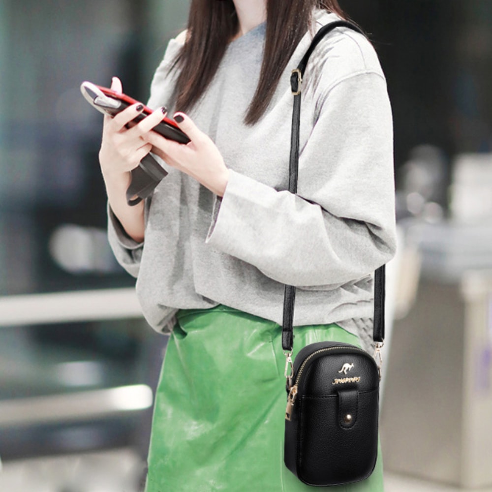 Stylish Black PU Leather Chic Mini Crossbody Phone Bag For Women Small Purse 0