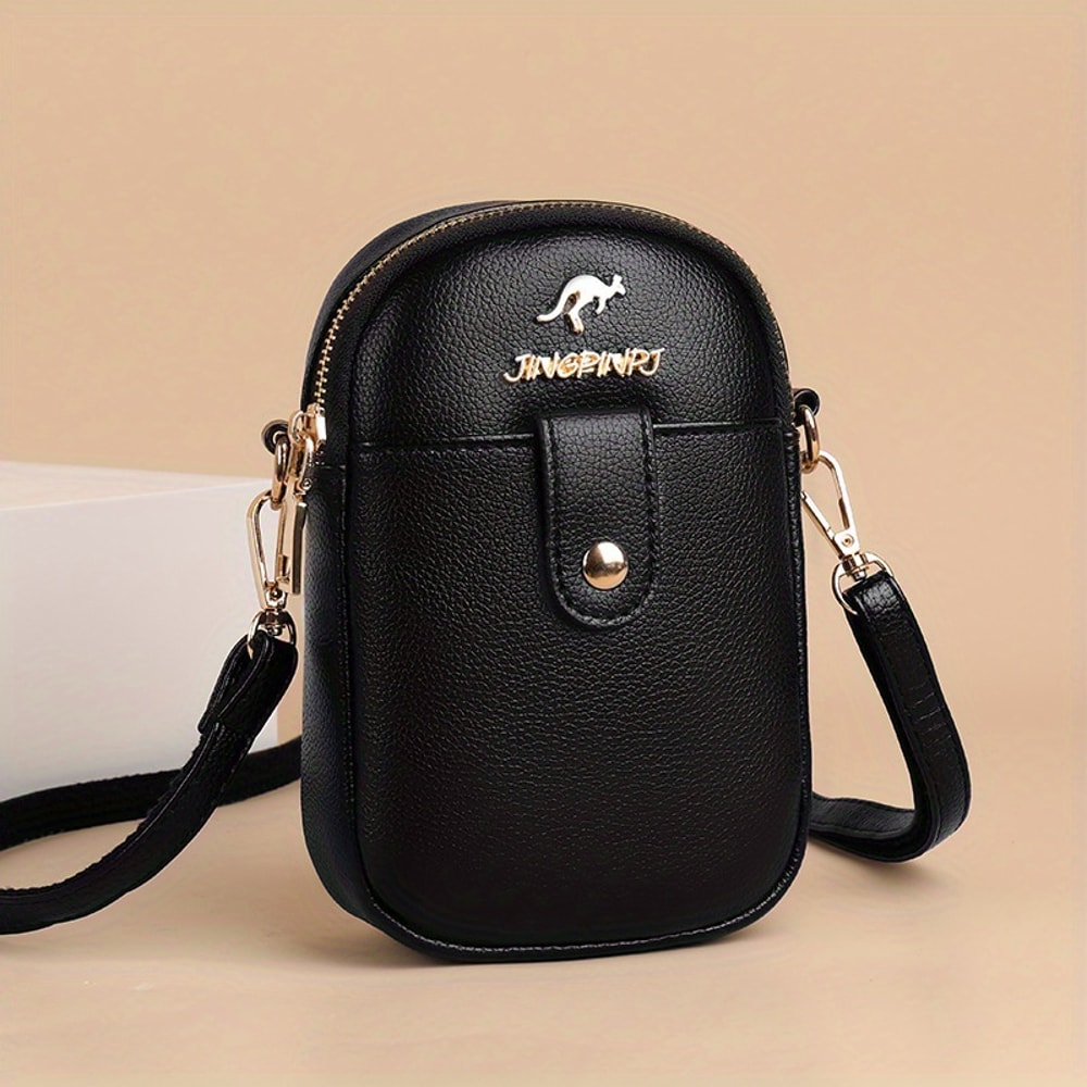Stylish Black PU Leather Chic Mini Crossbody Phone Bag For Women Small Purse 4