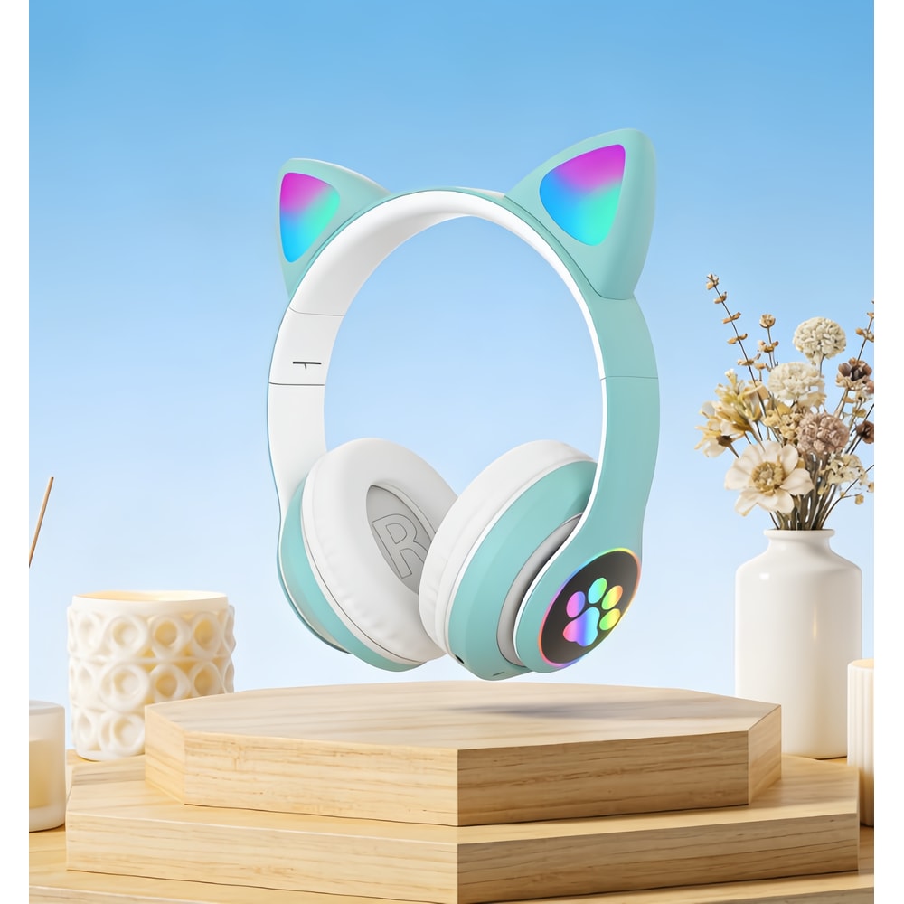 Cute Cat Wireless Headphones RGB Cat Ears Headset with Microphone, Noise Cancelling for Enhanced Sound Experience