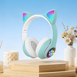 cute cat wireless headphones rgb cat ears headset with microphone, noise cancelling for enhanced sound experience