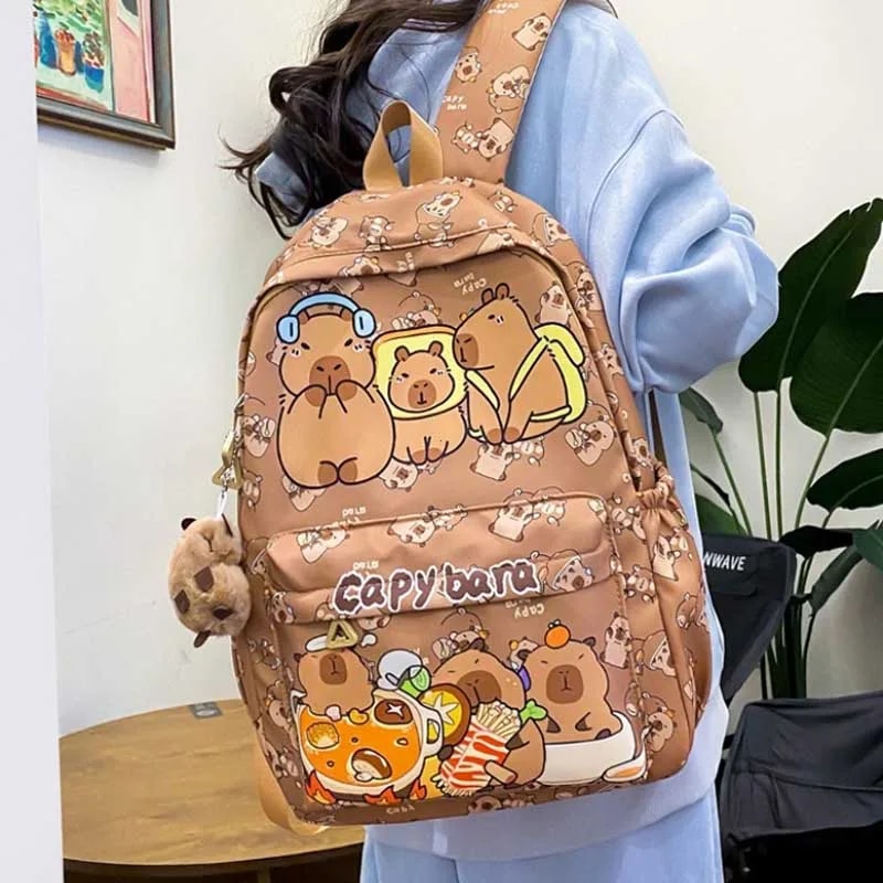 Large Capacity Kawaii Capybara Backpack Trendy Cartoon School Bag For Girls Nylon Stylish Practica 0