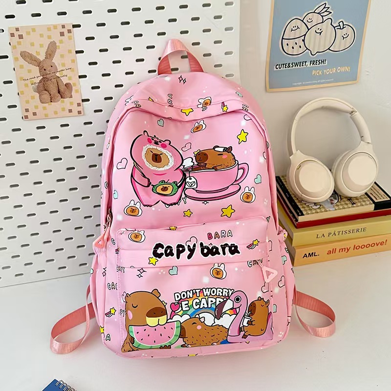 Large Capacity Kawaii Capybara Backpack Trendy Cartoon School Bag For Girls Nylon Stylish Practica 3