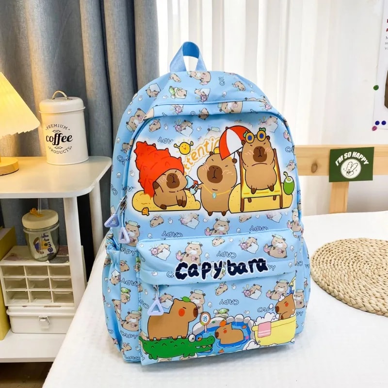 Large Capacity Kawaii Capybara Backpack Trendy Cartoon School Bag For Girls Nylon Stylish Practica 6