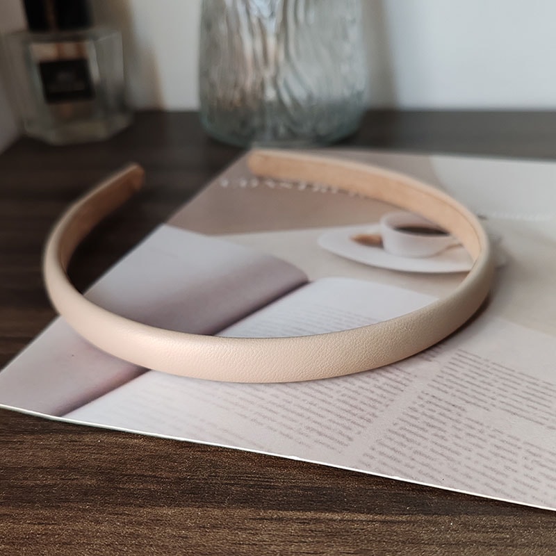 Vintage PU Leather Bezel Headband For Women And Girls Stylish Solid Hair Band 0