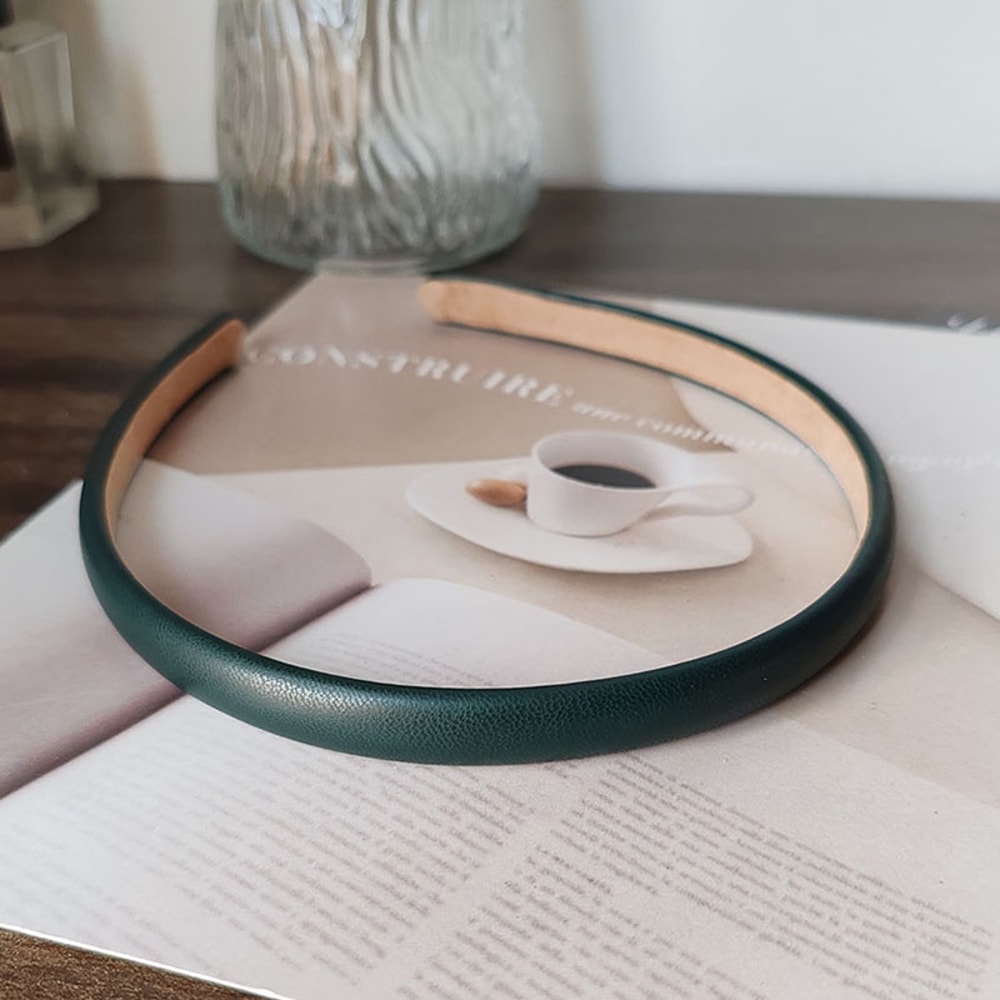 Vintage PU Leather Bezel Headband For Women And Girls Stylish Solid Hair Band 3