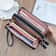 Womens PU Leather Double Zipper Wallet Clutch Large Capacity Wristlet Phone Purse Card Holder With 0