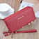 Womens PU Leather Double Zipper Wallet Clutch Large Capacity Wristlet Phone Purse Card Holder With 1