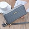 Womens PU Leather Double Zipper Wallet Clutch Large Capacity Wristlet Phone Purse Card Holder With 4