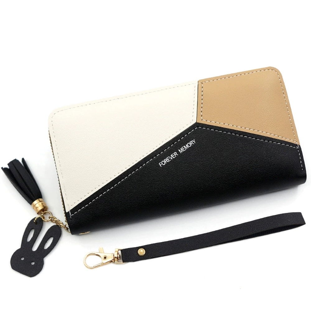 Geometric Leather Tassel Wallet For Women Long Zipper Card Holder With Money Clip 2