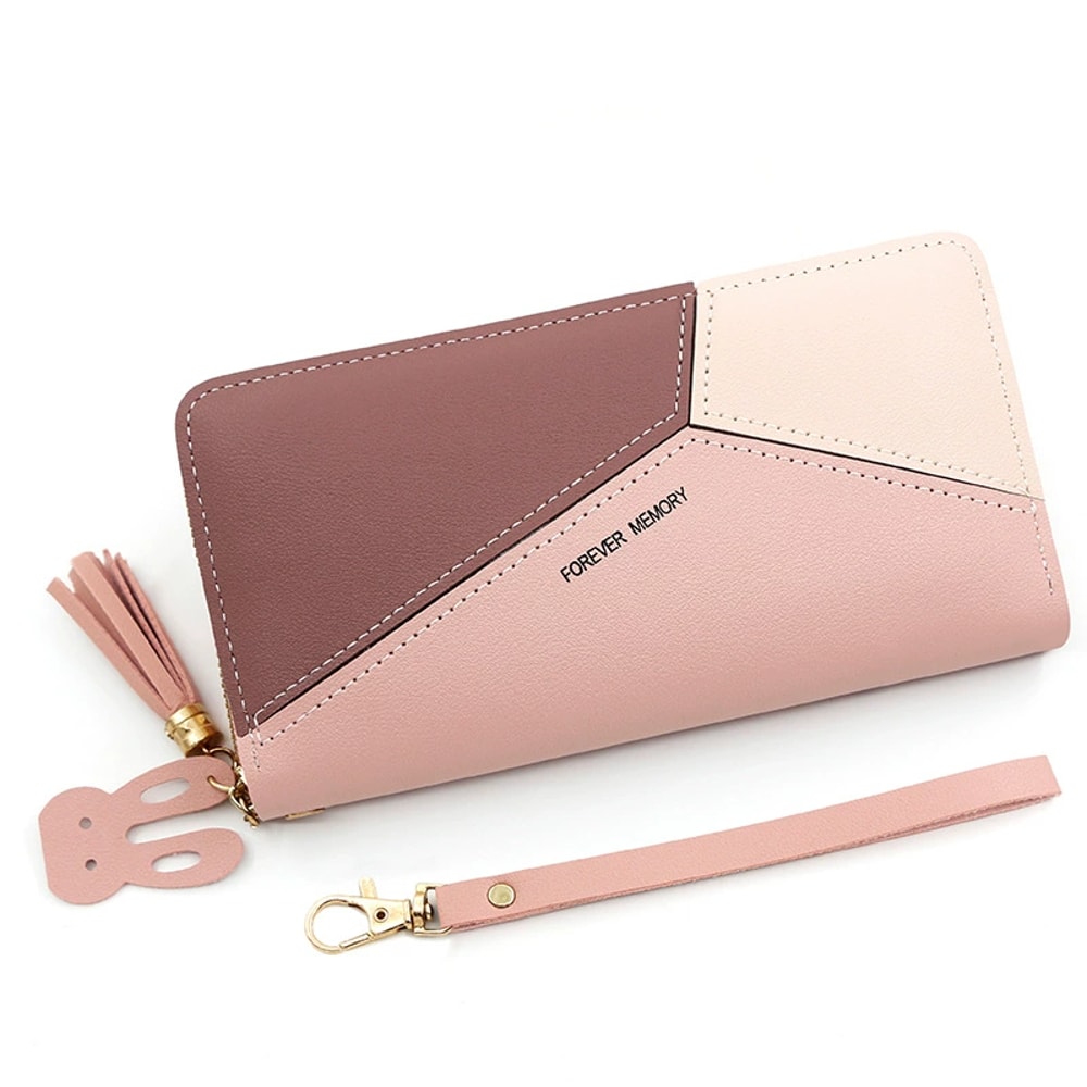 Geometric Leather Tassel Wallet For Women Long Zipper Card Holder With Money Clip 3